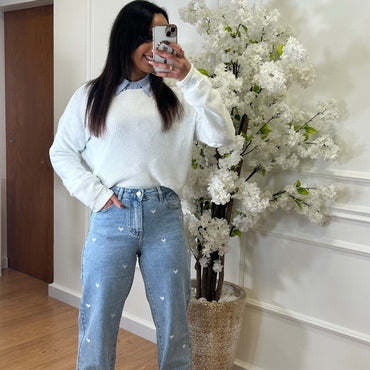 Calça Straight Jeans Redial com coraçoes