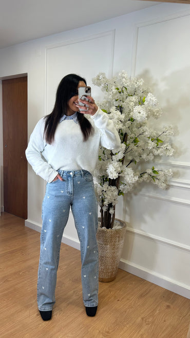 Calça Straight Jeans Redial com coraçoes