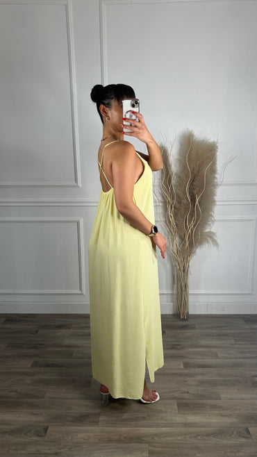 Vestido de Alças Cruzadas Amarelo