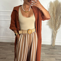 Pantalona Riscas Camel com Cinto