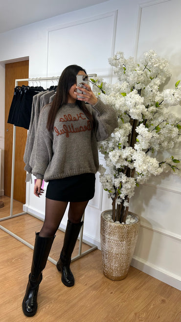 Camisola Malha Hello Beautiful em Taupe