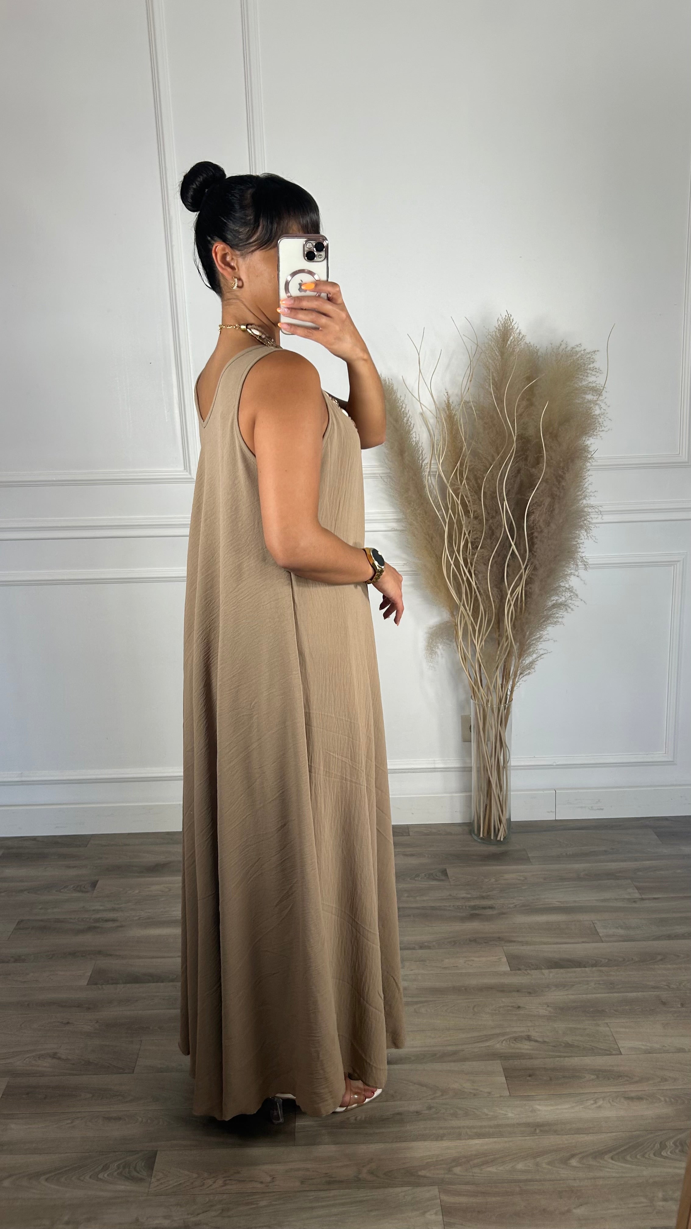 Vestido oversize de alça grossa Taupe