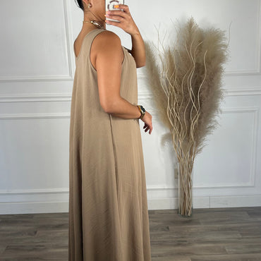 Vestido oversize de alça grossa Taupe