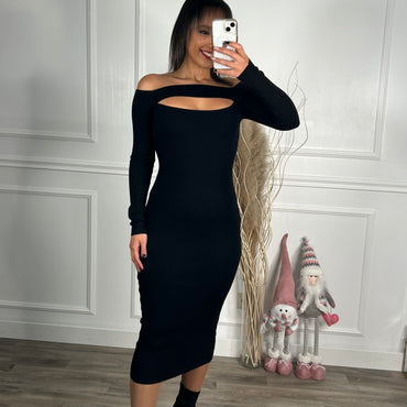 Vestido malha Preto com decote