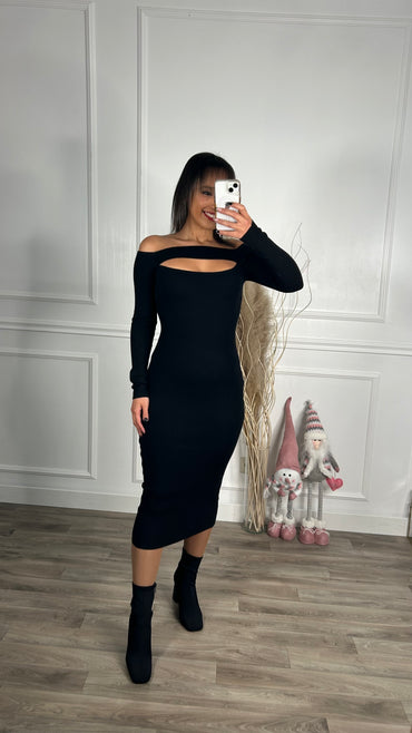 Vestido malha Preto com decote