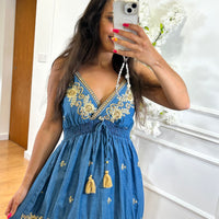 Vestido "Ganga" 100% Algodao com flores camel