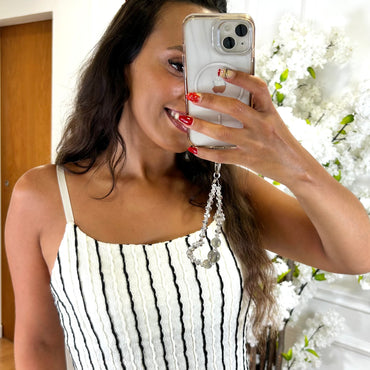 Vestido de Rede Branco com riscas Pretas