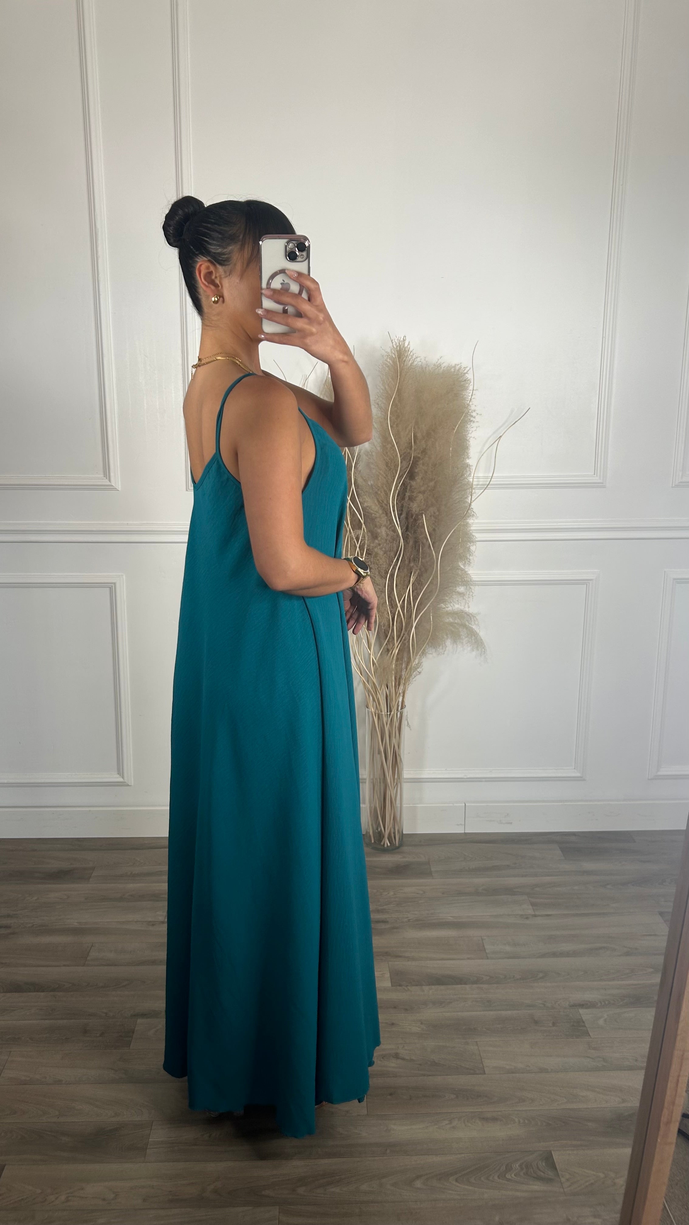 Vestido oversize de alças Azul petróleo