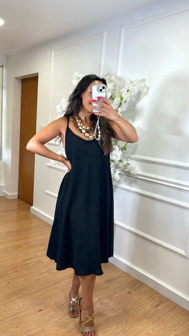 Vestido Midi oversize de alças Preto