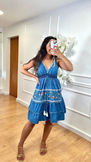 Vestido "Ganga" 100% Algodao com flores vermelhas
