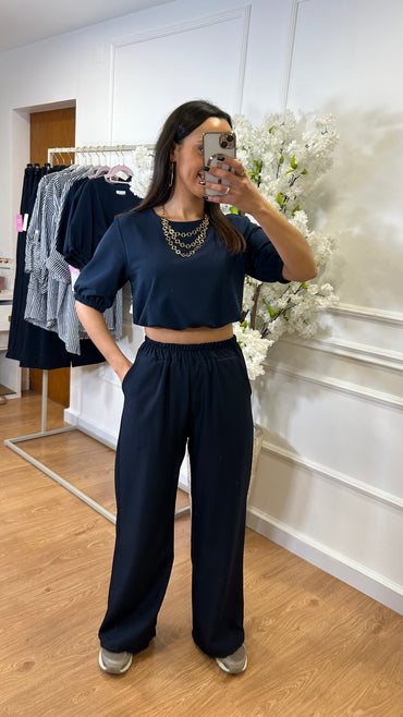 Calça com elastico azul marinho