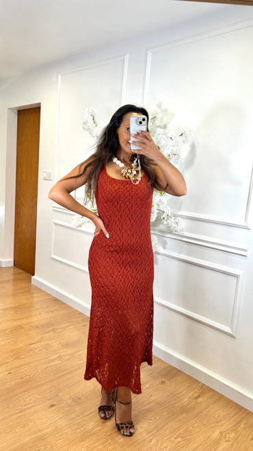 Vestido de Renda comprido Telha