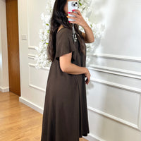 Vestido Midi oversize com folho na manga Castanho