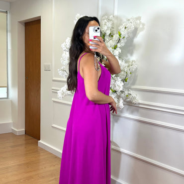 Vestido oversize de alças Berinjela