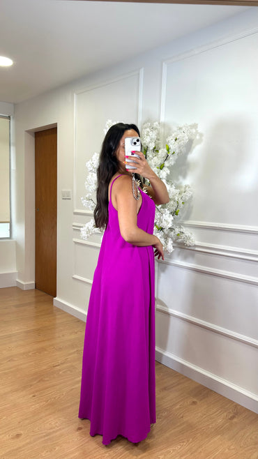 Vestido oversize de alças Berinjela