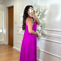 Vestido oversize de alças Berinjela