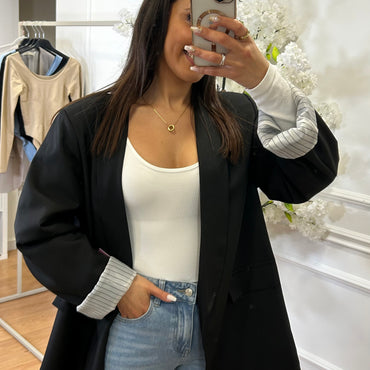 Blazer com Forro Listrado Preto