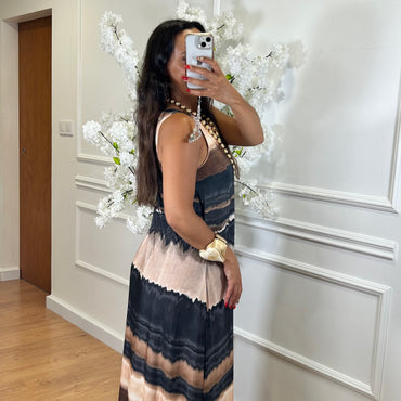 Vestido Malha Fria comprido estampado Preto