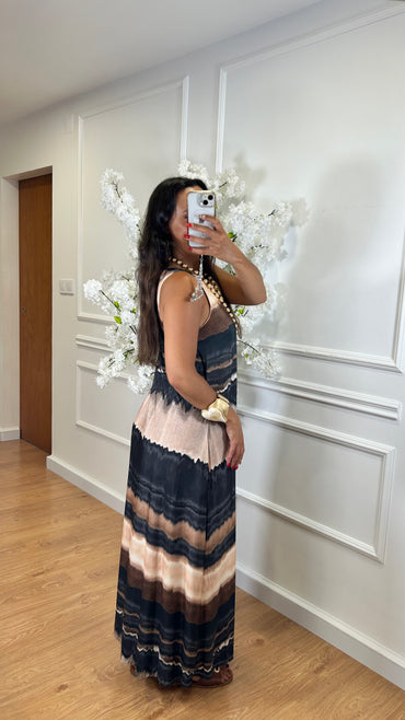 Vestido Malha Fria comprido estampado Preto