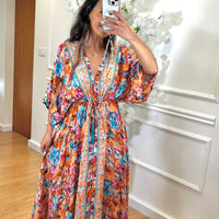 Vestido Indiano Com Manga Estampado Laranja