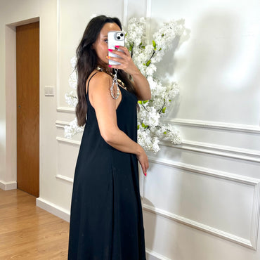 Vestido Midi oversize de alças Preto