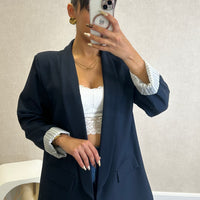 Blazer com Forro Listrado Azul Marinho