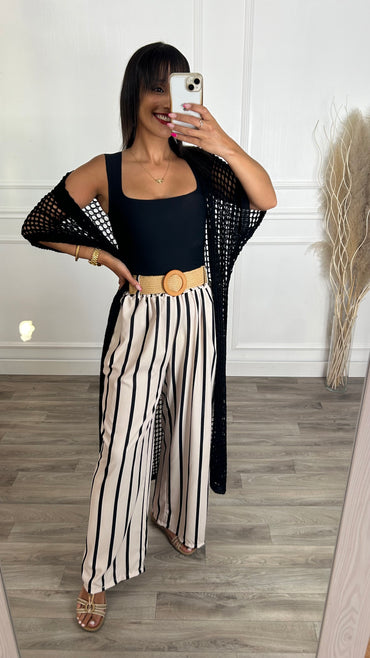 Pantalona Bege Riscas com cinto