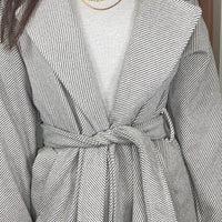 Casaco de Fazenda Midi Camel com risca Preta Texturado