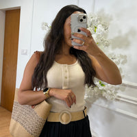 Pantalona Engelhada com Cinto em Preto