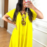 Vestido Midi oversize com folho na manga Amarelo