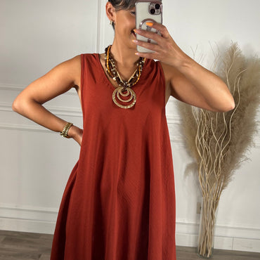 Vestido oversize de alças larga Midi Tijolo