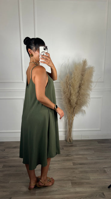 Vestido oversize de alças Midi Verde tropa