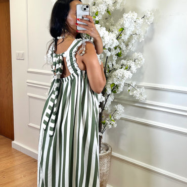 Vestido Riscas Verde e Branco