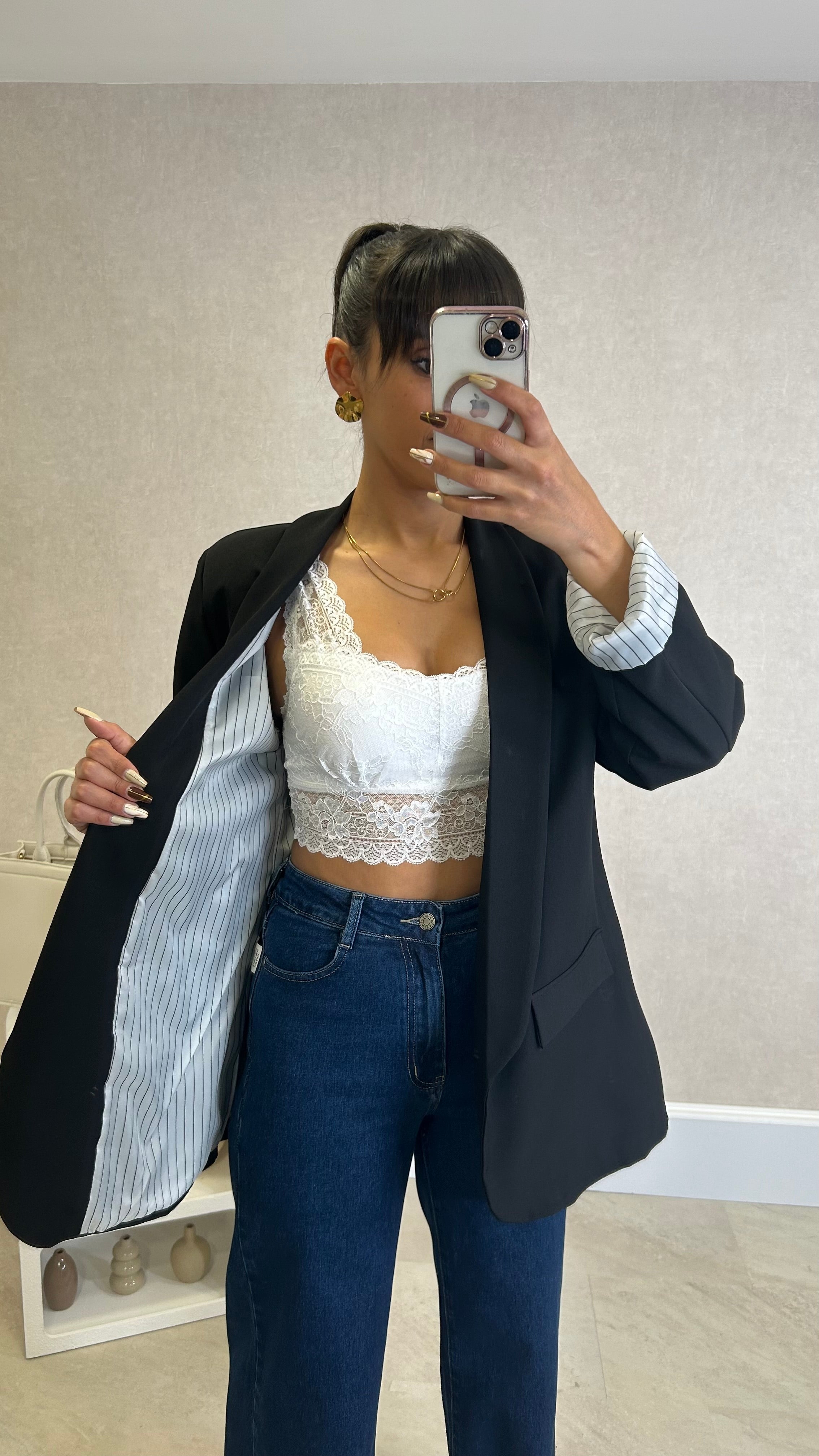 Blazer com Forro Listrado Preto