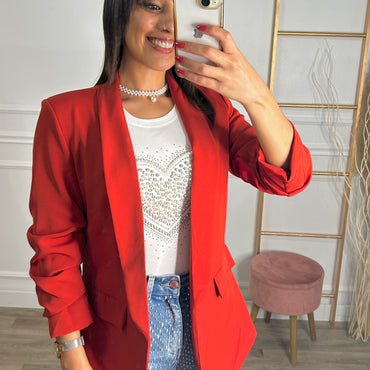 Blazer Manga Repuxada Vermelho Tijolo