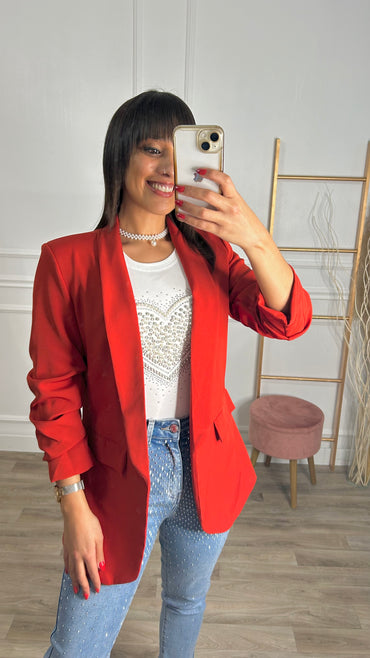 Blazer Manga Repuxada Vermelho Tijolo