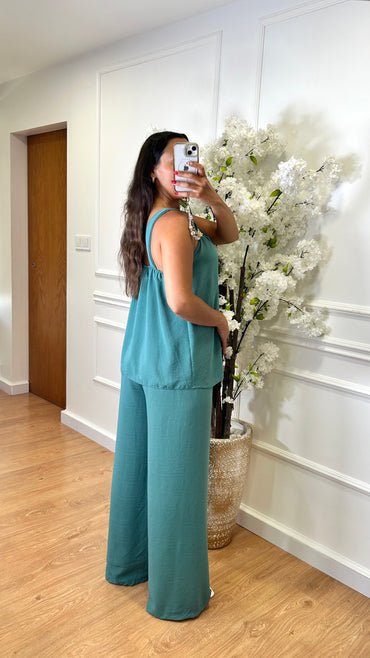 Conjunto Blusa + Pantalona Azul Petroleo