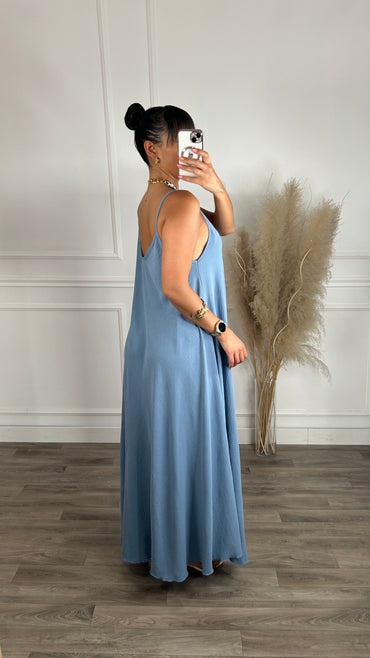 Vestido oversize de alças Azul Índigo