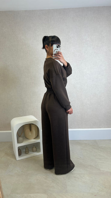 Conjunto Blusa com botões dourados+ Pantalona Castanho