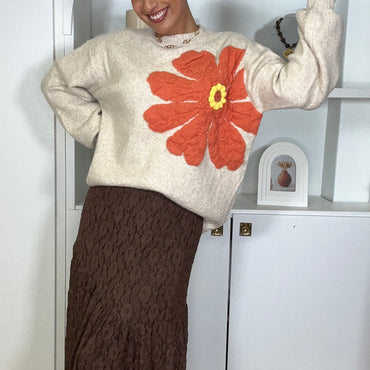 Camisola malha com flor em Bege