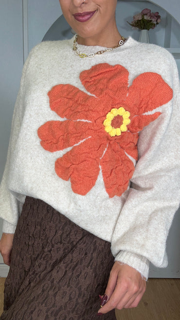 Camisola malha com flor em Bege