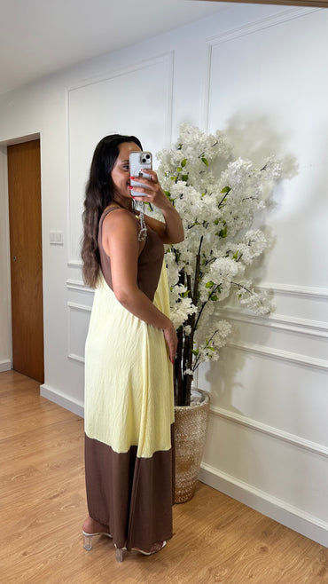 Vestido Bicolor Castanho e Amarelo