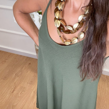 Vestido Midi oversize de alças Verde Tropa