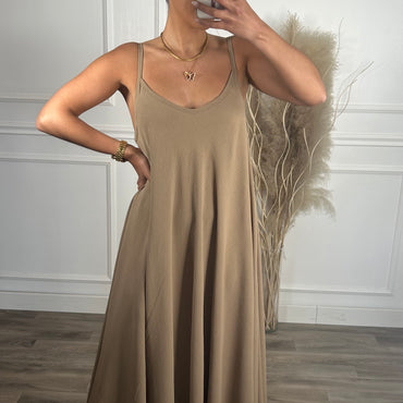 Vestido oversize de alças Taupe
