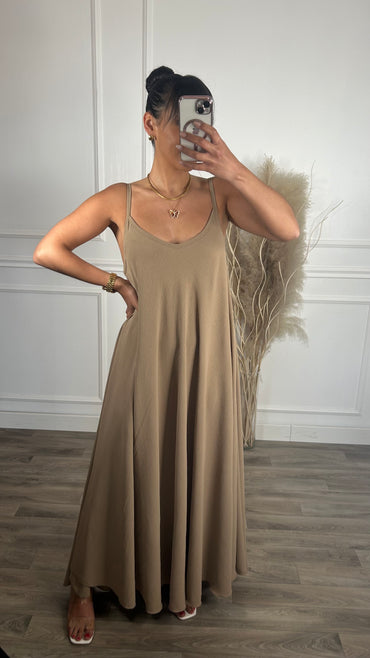 Vestido oversize de alças Taupe