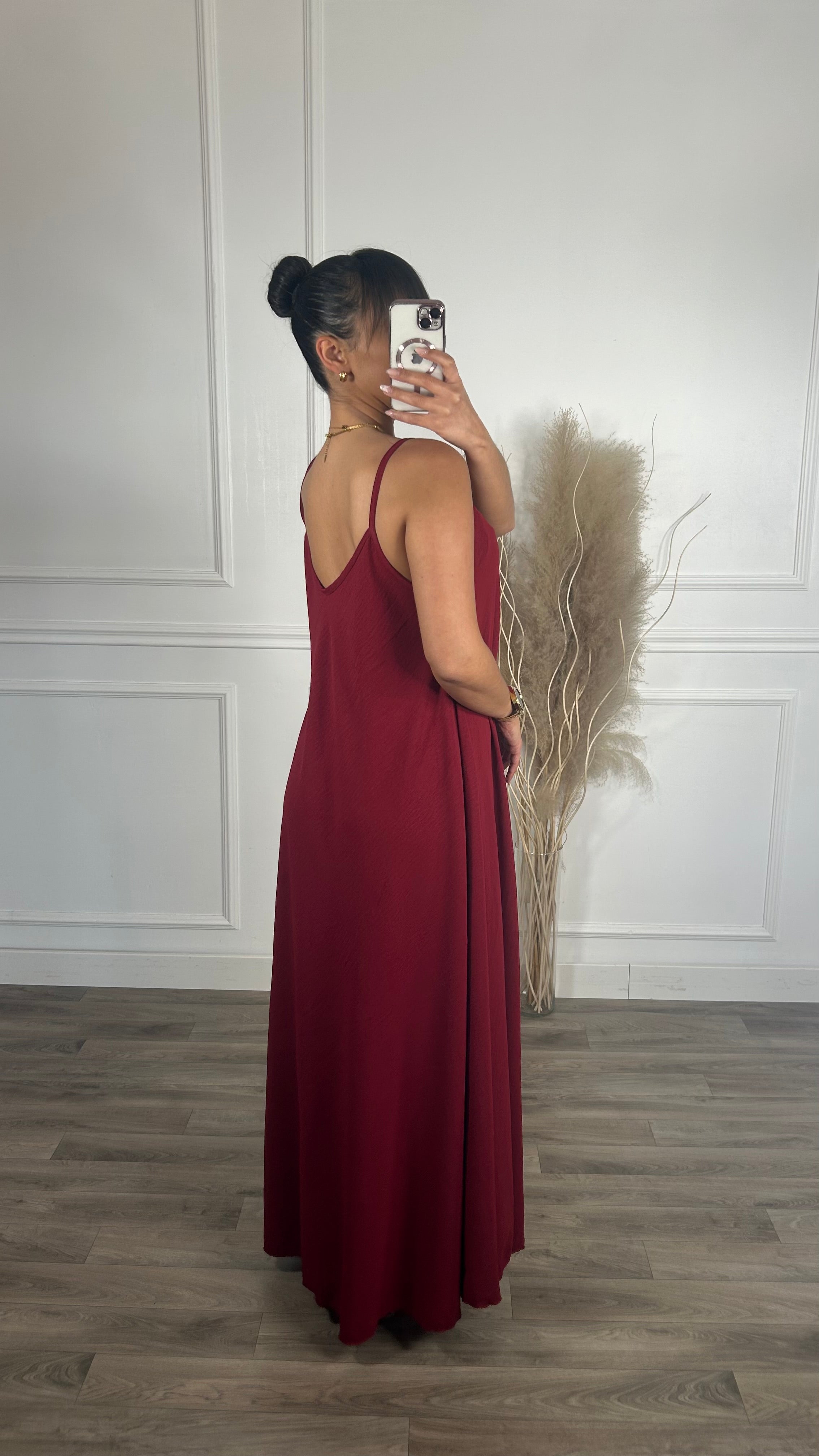 Vestido oversize de alças Bordeaux