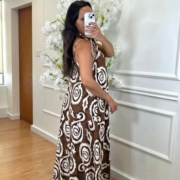 Vestido de Algodão estampado Castanho