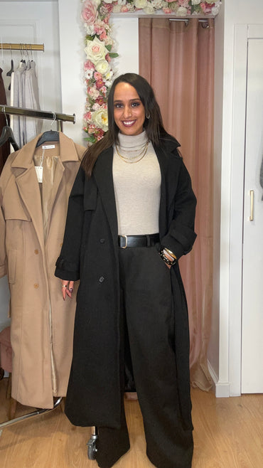 Casaco de Fazenda Comprido Texturado Preto