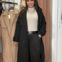 Casaco de Fazenda Comprido Texturado Preto