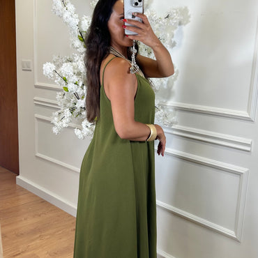 Vestido oversize de alças Verde Oliva